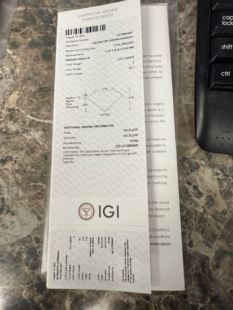 New IGI 3.14ctw Round Lab Grown Diamond Engagement Ring 14k White Gold Size 6.5