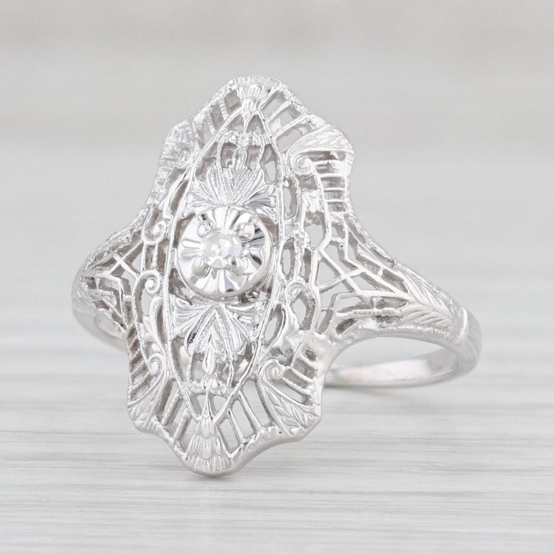 Vintage Diamond Filigree Ring 10k White Gold Size 6.75 Solitaire