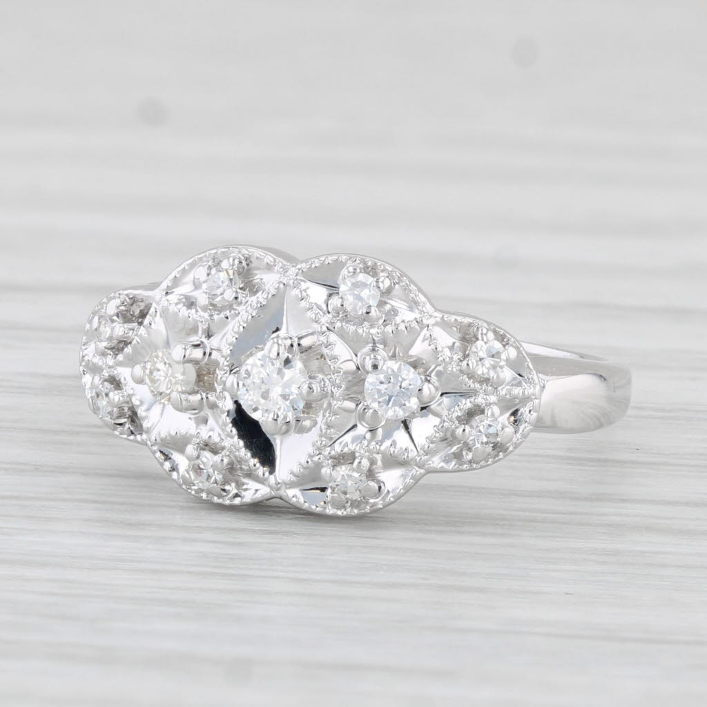 Light Gray Vintage 0.18ctw Diamond Princess Ring 14k White Gold Size 6.25
