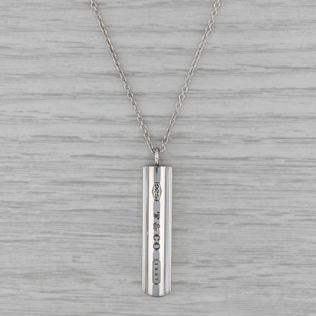 Tiffany & Co 1837 2001 Bar Pendant Necklace w/ Pouch Sterling Silver 18" Chain