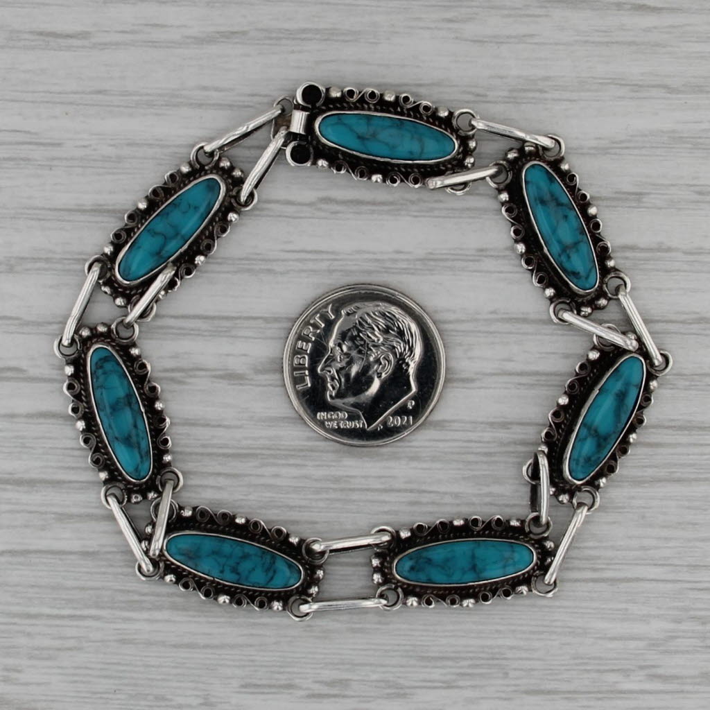 Vintage Southwestern Imitation Turquoise Bracelet Sterling Silver 7.25" 10mm
