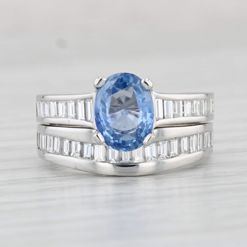 Light Gray 2.53ctw Blue Sapphire Diamond Engagement Ring Wedding Band Set 950 Platinum