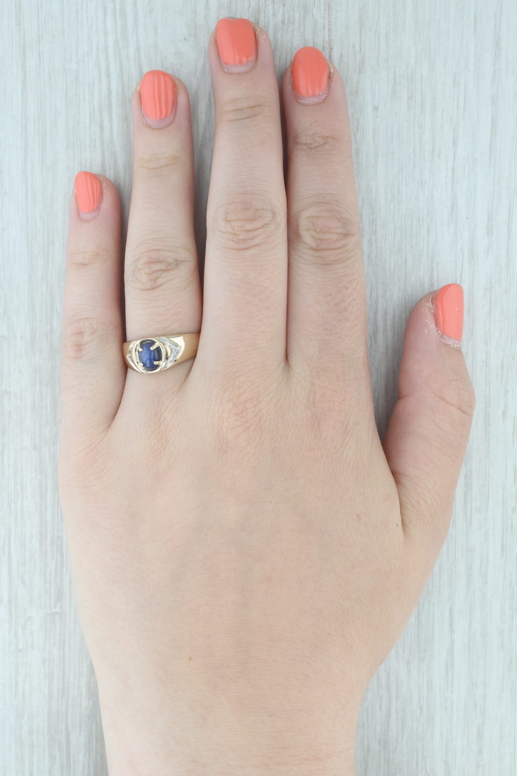 Lab Created Star Sapphire Diamond Ring 10k Yellow Gold Size 10.25