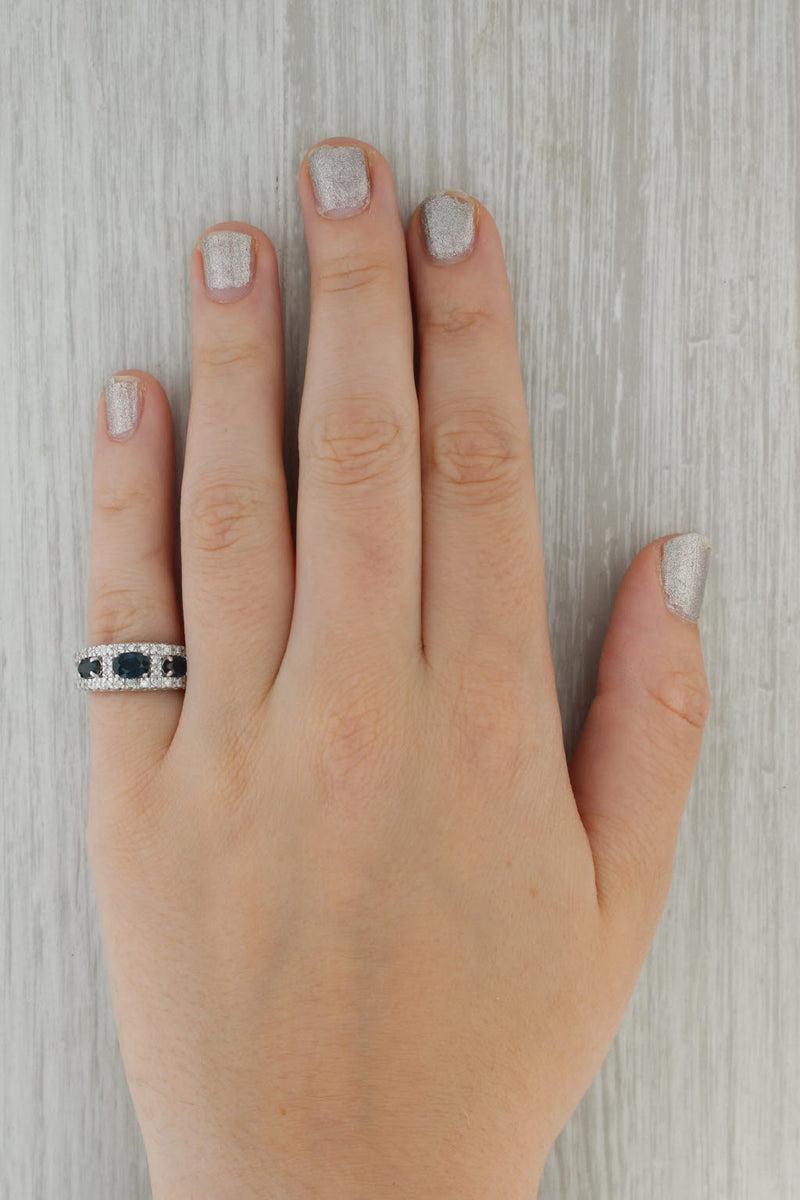 Rosy Brown 1.75ctw 3-Stone Blue Sapphire Diamond Ring 14k White Gold Size 6.5