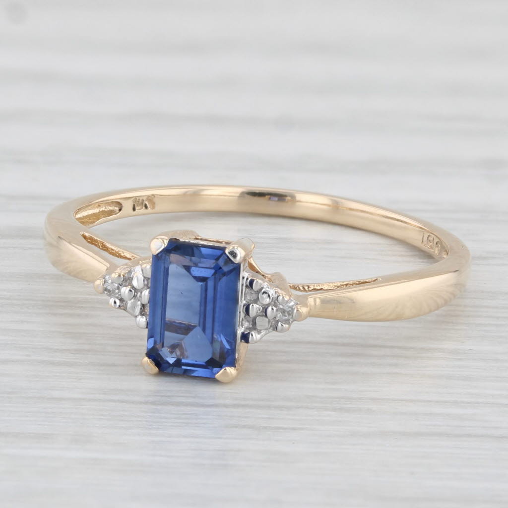 Light Gray 0.70ct Lab Created Blue Sapphire Diamond Ring 10k Yellow Gold Size 7.25