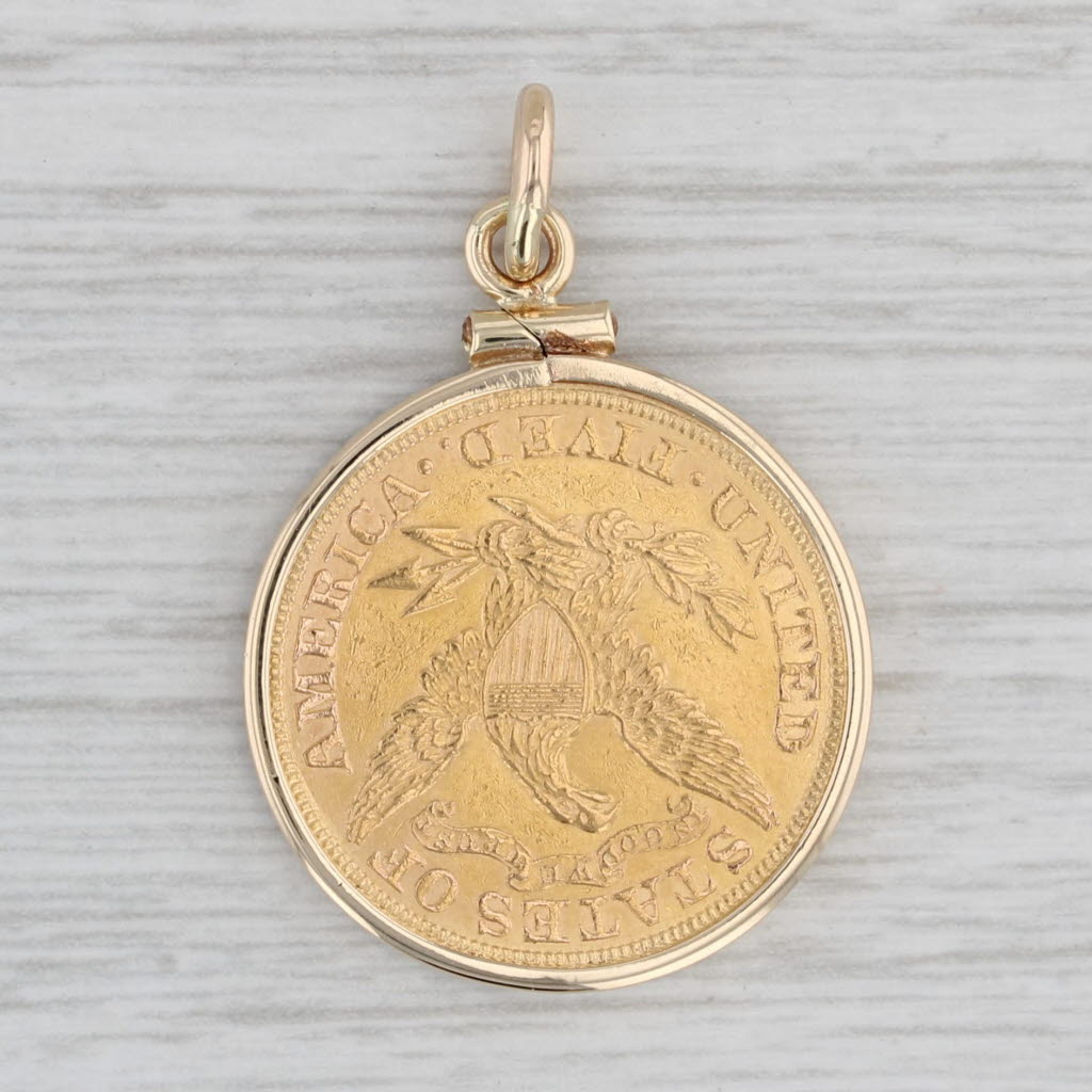 Gray Authentic 1900 Liberty Coin Pendant 900 Coin 14k Bezel 5 Dollar Medallion Charm