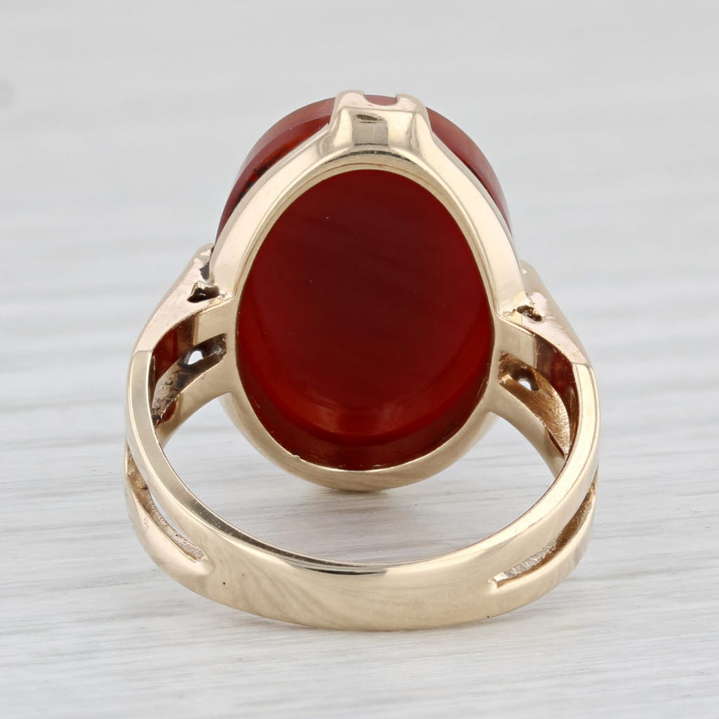 Light Gray Carved Carnelian Cameo Ring 14k Yellow Gold Size 6 Figural Oval Signet