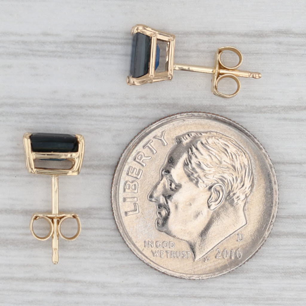 Gray 1.80ctw Blue Sapphire Stud Earrings 14k Yellow Gold Emerald Cut Solitaires
