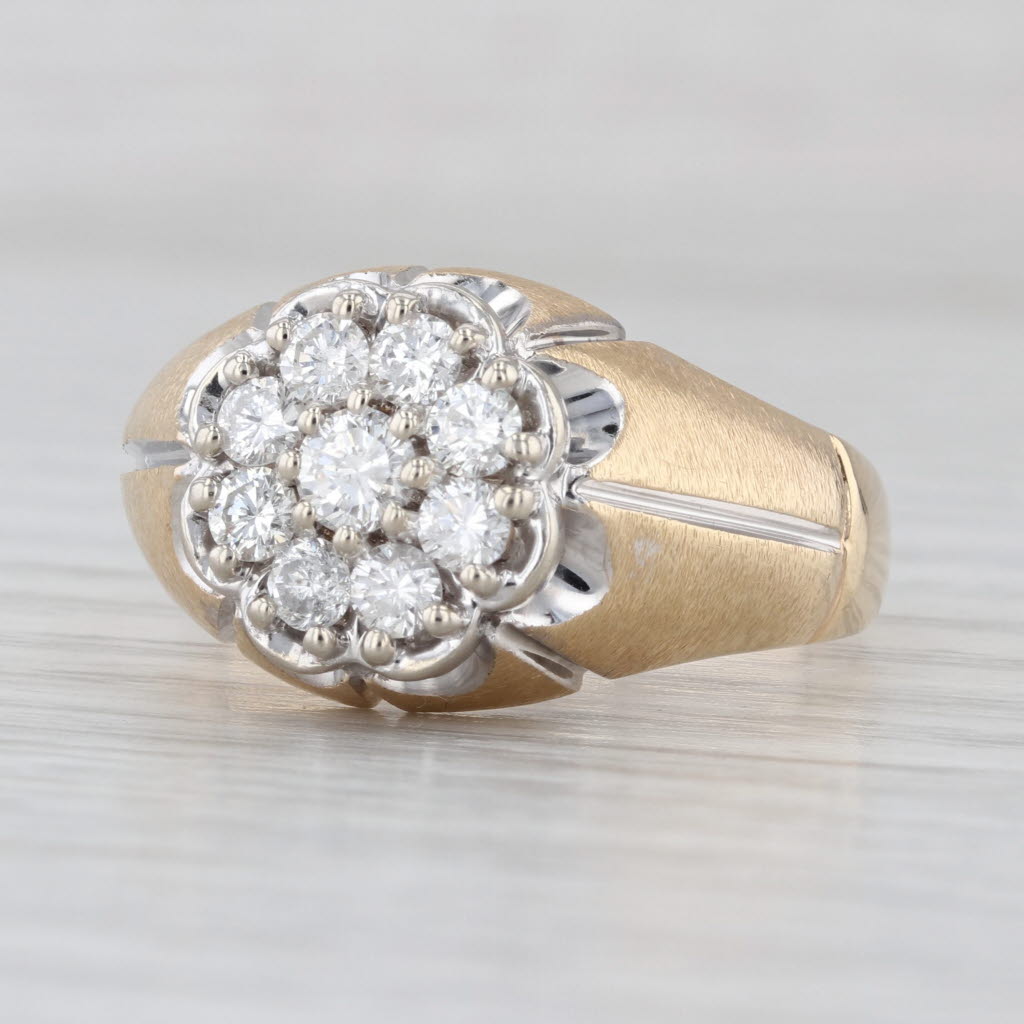 0.91ctw Diamond Cluster Belcher Setting Ring 14k Gold Vintage Size 12