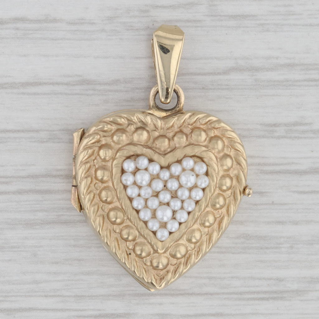 Vintage Cultured Pearl Cluster Heart Picture Locket Pendant 14k Gold E ...