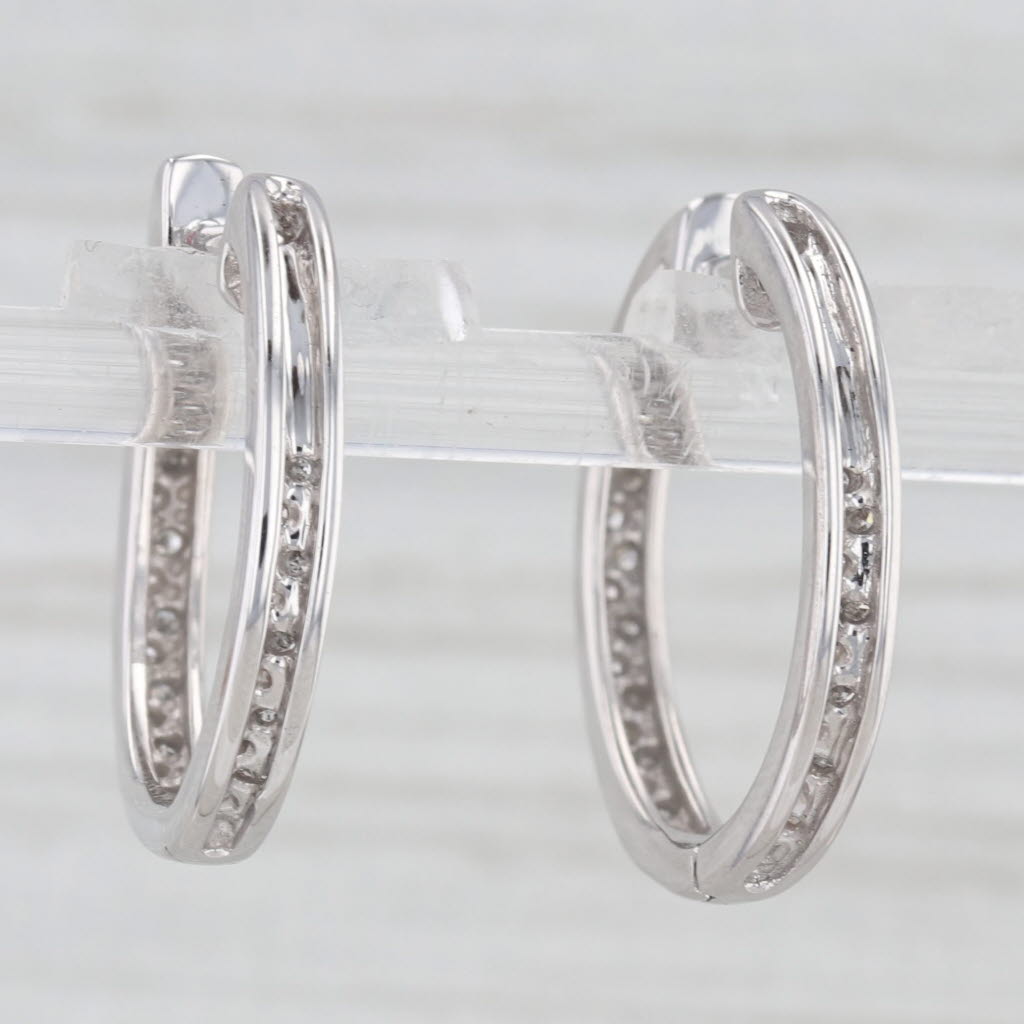 Light Gray 0.18ctw Diamond Inside Out Hoop Earrings 10k White Gold Hinged Round Hoops