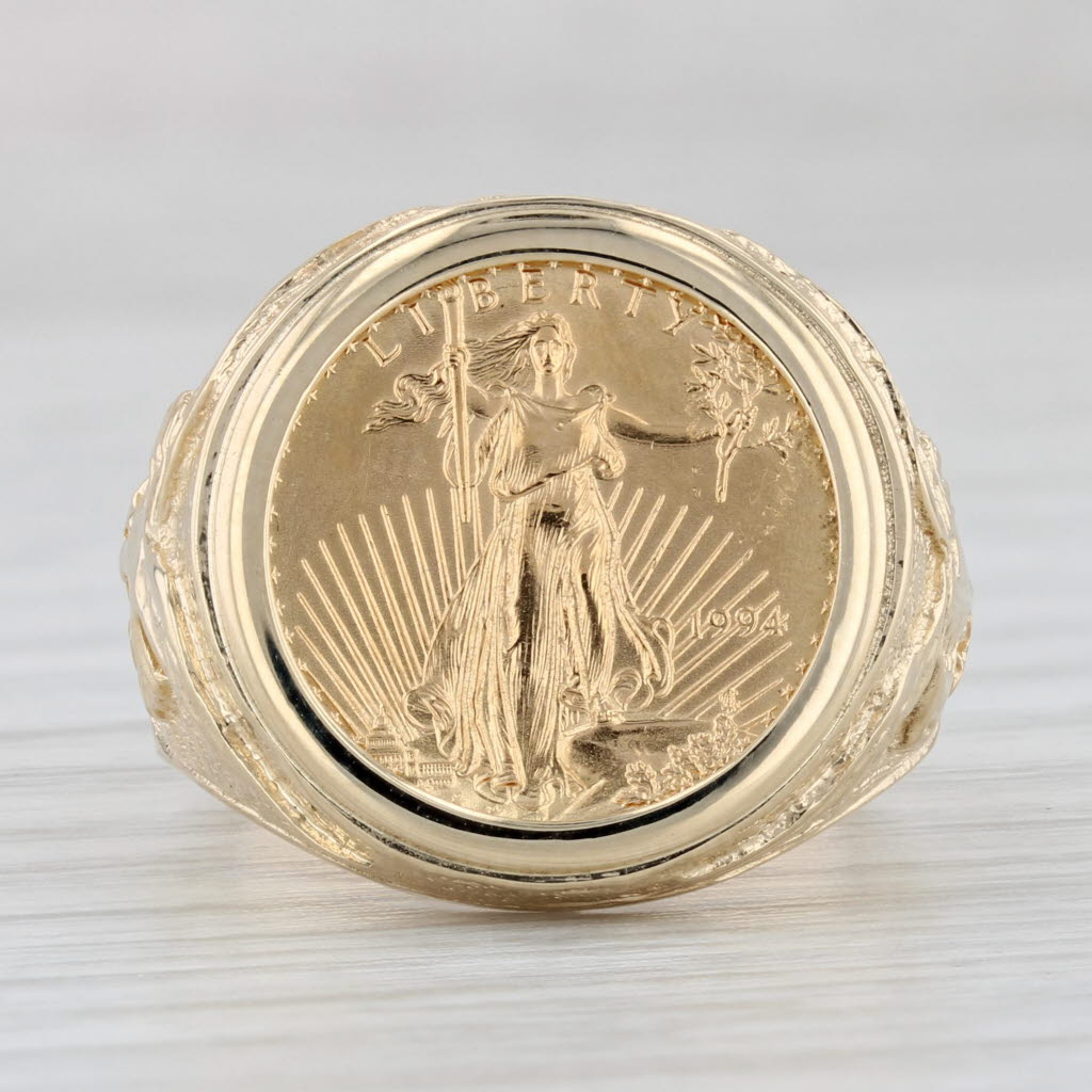 Gray 1994 American Eagle Coin Ring 14k 22k Yellow Gold Size 9 Signet 1/10oz