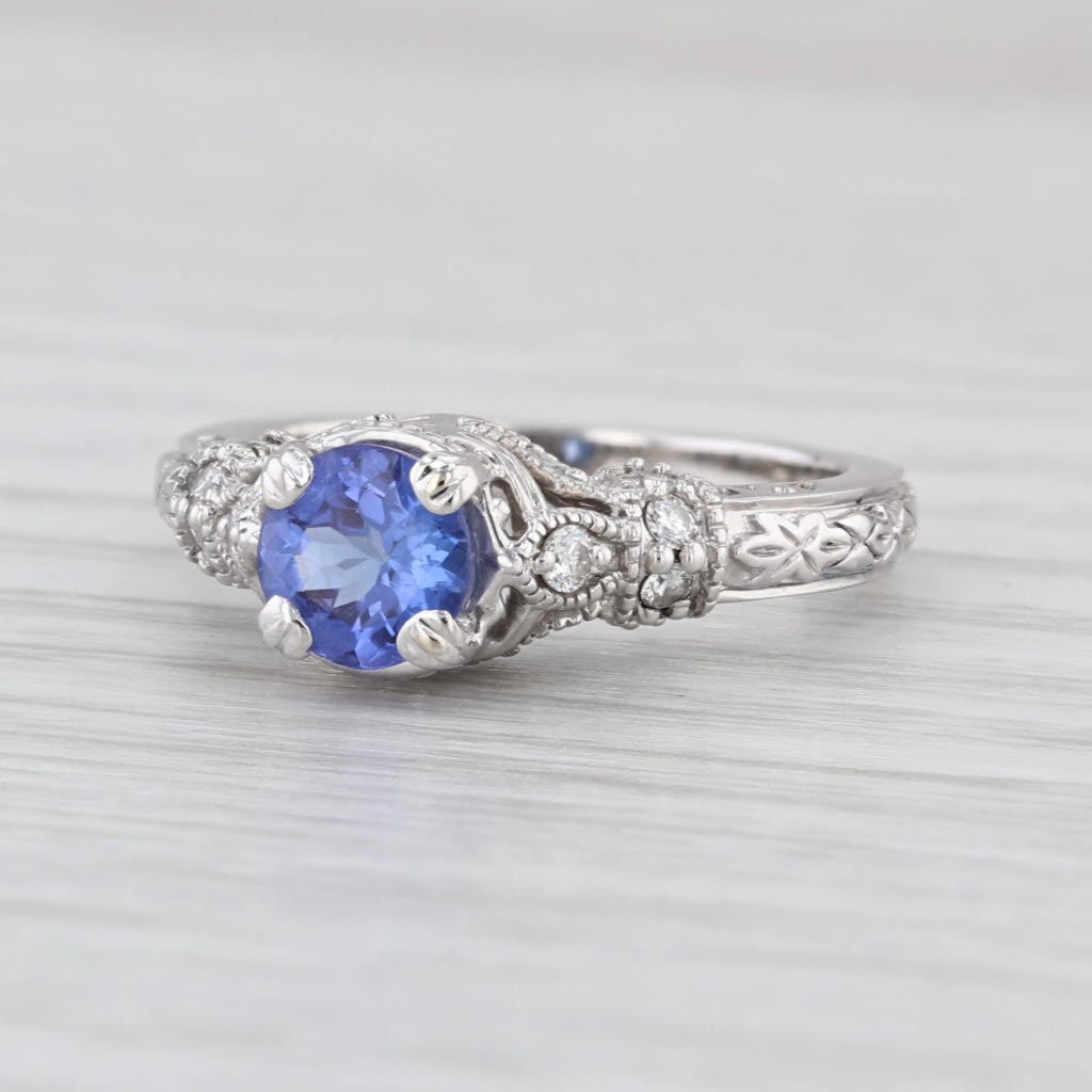 1.10ctw Tanzanite Diamond Ring 14k White Gold Size 6 Filigree Design Engagement