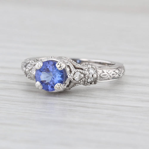 1.10ctw Tanzanite Diamond Ring 14k White Gold Size 6 Filigree Design Engagement