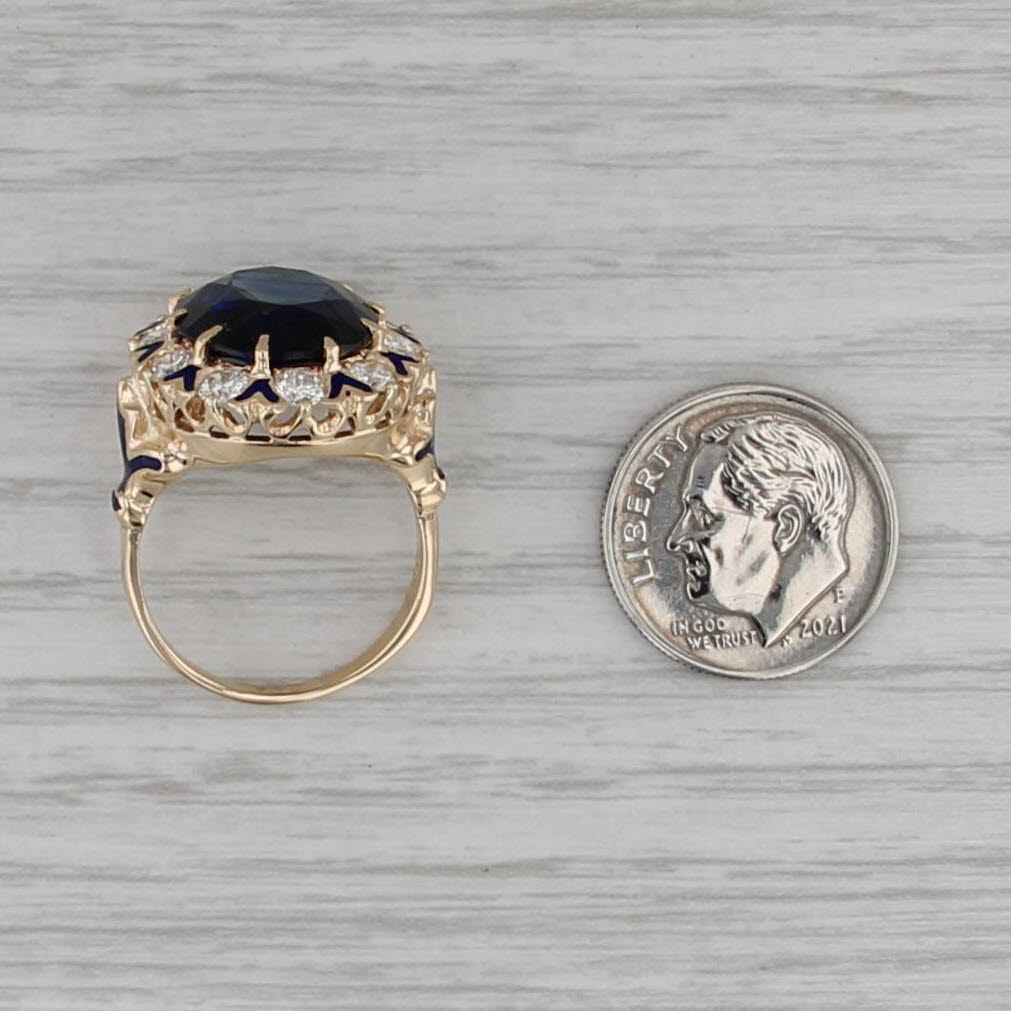 Vintage 8.90ctw Lab Created Sapphire Diamond Halo Ring 14k Yellow Gold Cocktail