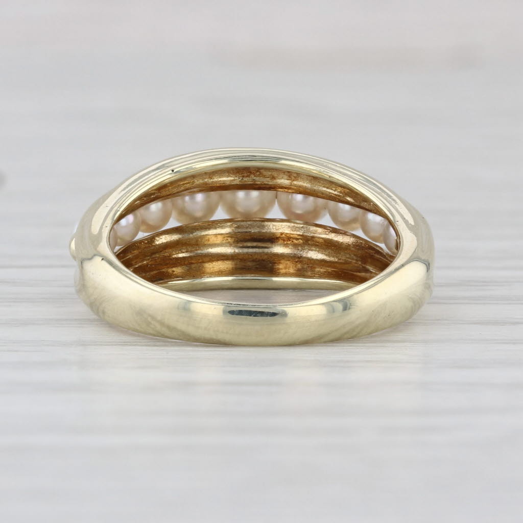 Graduated Cultured Pearl Beveled Ring 14k Yellow Gold Size 6