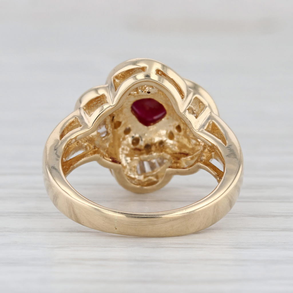 1.04ctw Ruby Diamond Halo Flower Ring 14k Yellow Gold Size 5.5 Cocktail