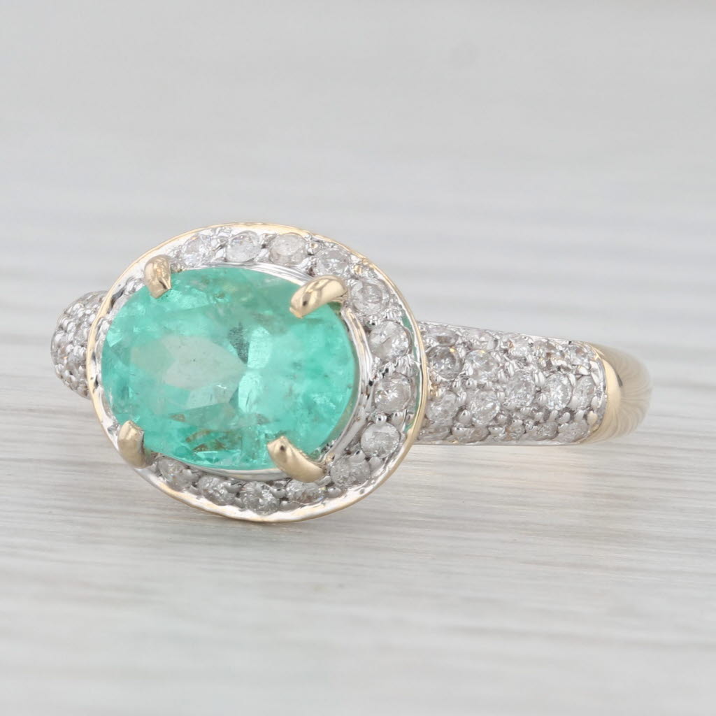 Light Gray 2.90ctw Oval Emerald Diamond Halo Ring 14k Yellow Gold Size 9 Engagement