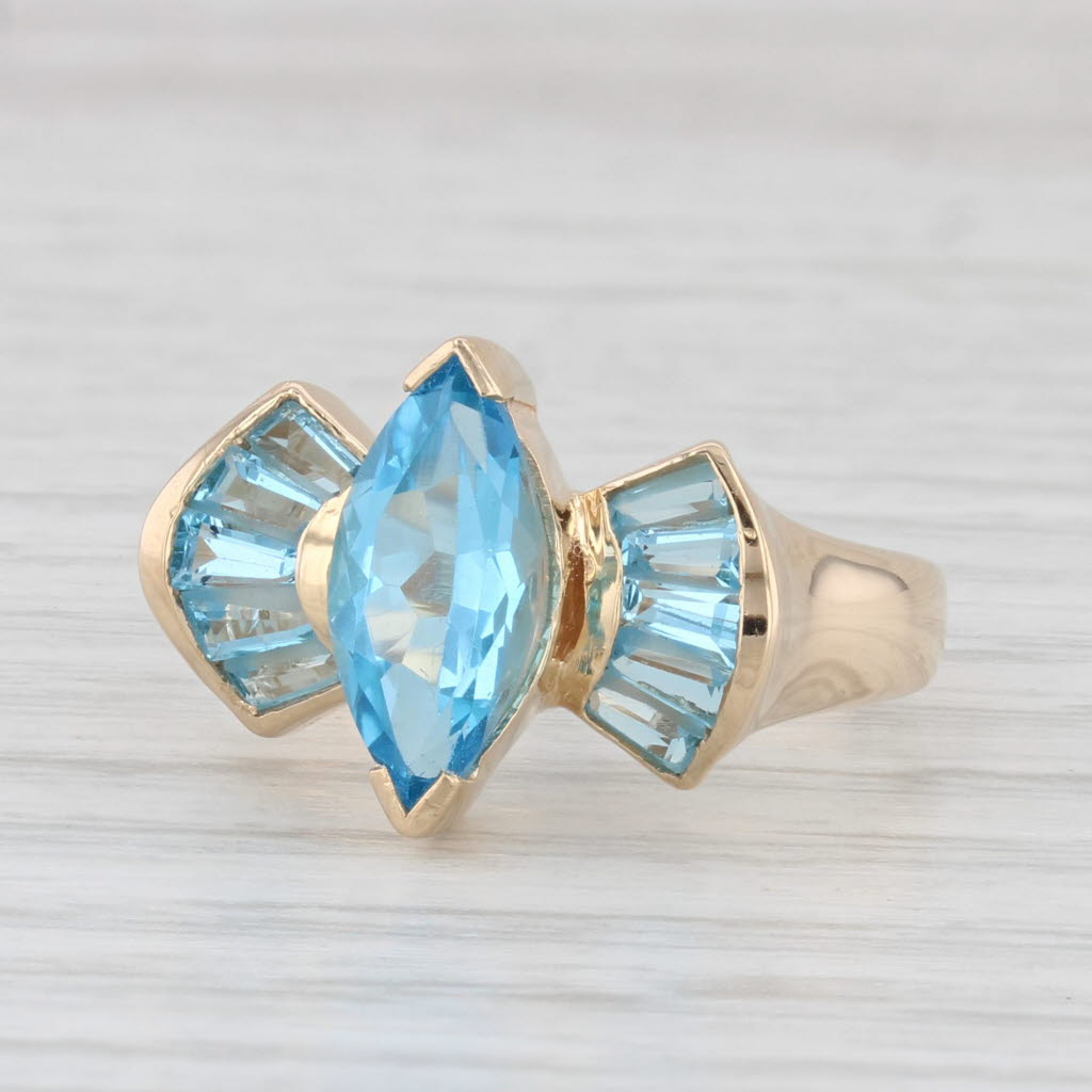 Light Gray 2.50ctw Marquise Blue Topaz Ring 14k Yellow Gold Size 6.5