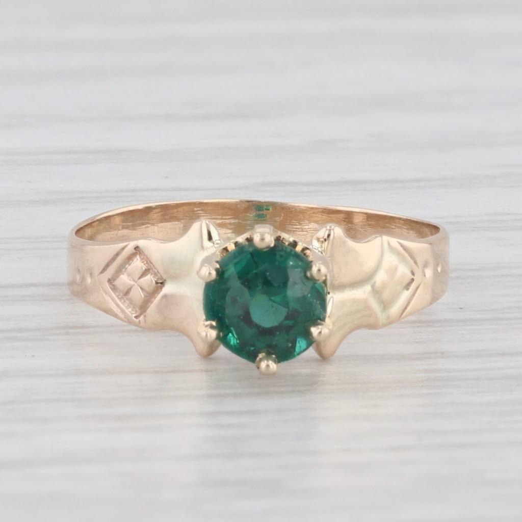 Light Gray Antique Green Garnet Doublet Ring 9k Yellow Gold Size 3.25 Round Solitaire