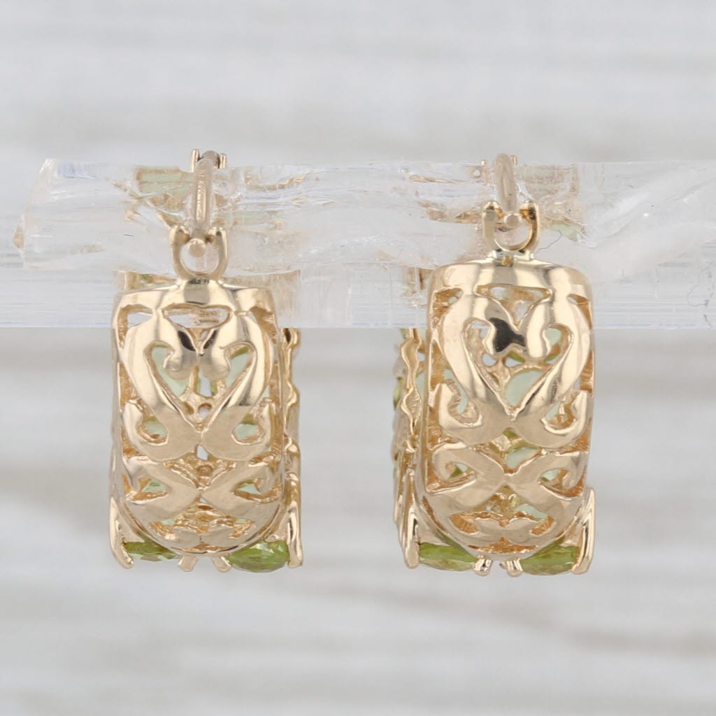 2.80ctw Peridot Hoop Huggie Earrings 14k Yellow Gold Snap Top Hoops