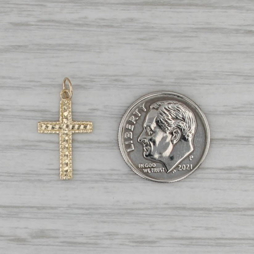 Small Cross Pendant 14k Yellow Gold Etched Pattern