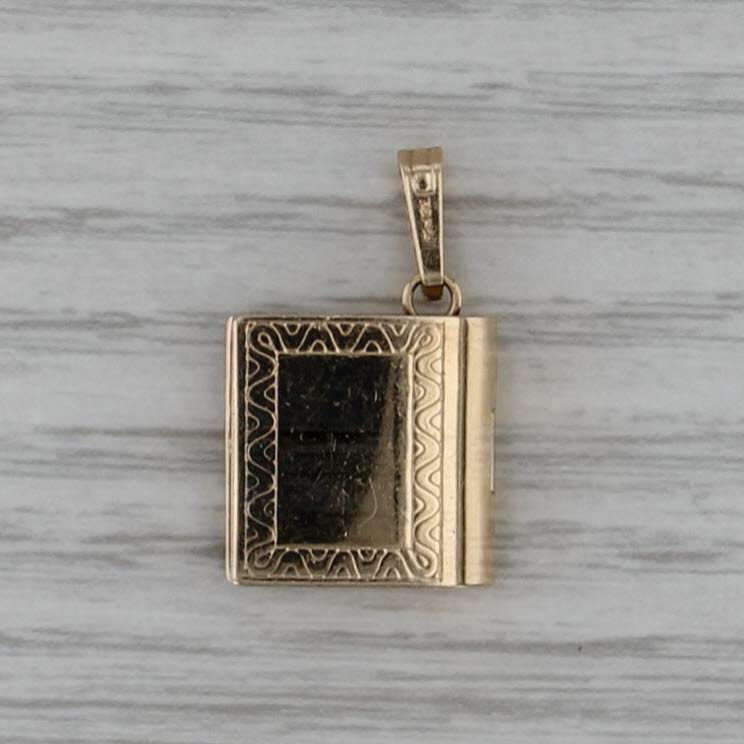 Bible Pendant 14k Yellow Gold Opens List of Books Cross Engravable