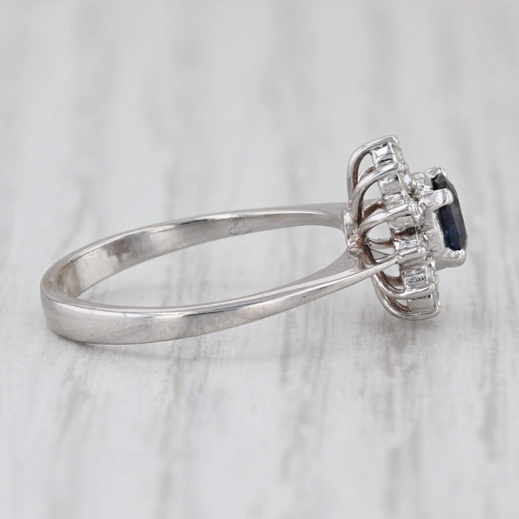 0.62ctw Blue Sapphire Diamond Halo Ring 14k White Gold Size 6.5 Engagement