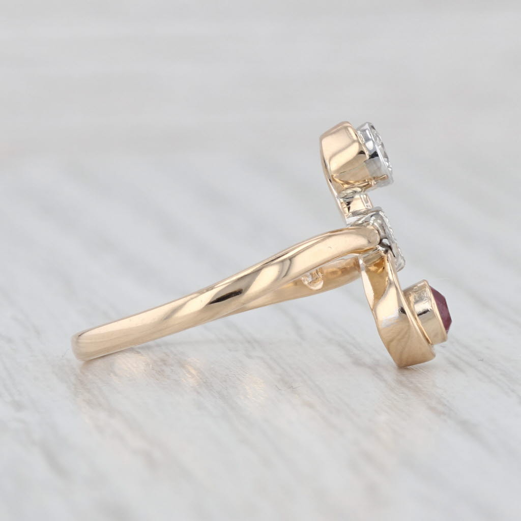 Lab Created Ruby Diamond Bypass Ring 14k Yellow Gold Size 7.25