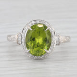4.25ctw Oval Green Peridot Diamond Halo Ring 10k White Gold Size 8.25