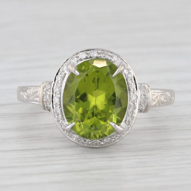4.25ctw Oval Green Peridot Diamond Halo Ring 10k White Gold Size 8.25