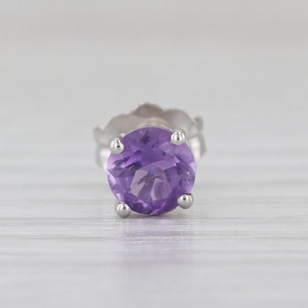 Single 0.22ct Amethyst Stud Earring 14k White Gold Round Solitaire