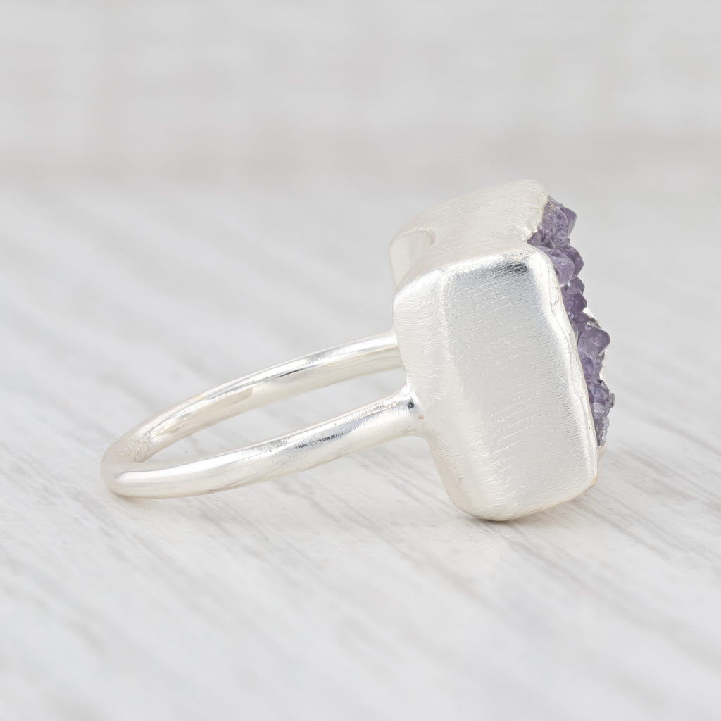 New Nina Wynn Ring Druzy Amethyst Size 7 Sterling Silver Statement