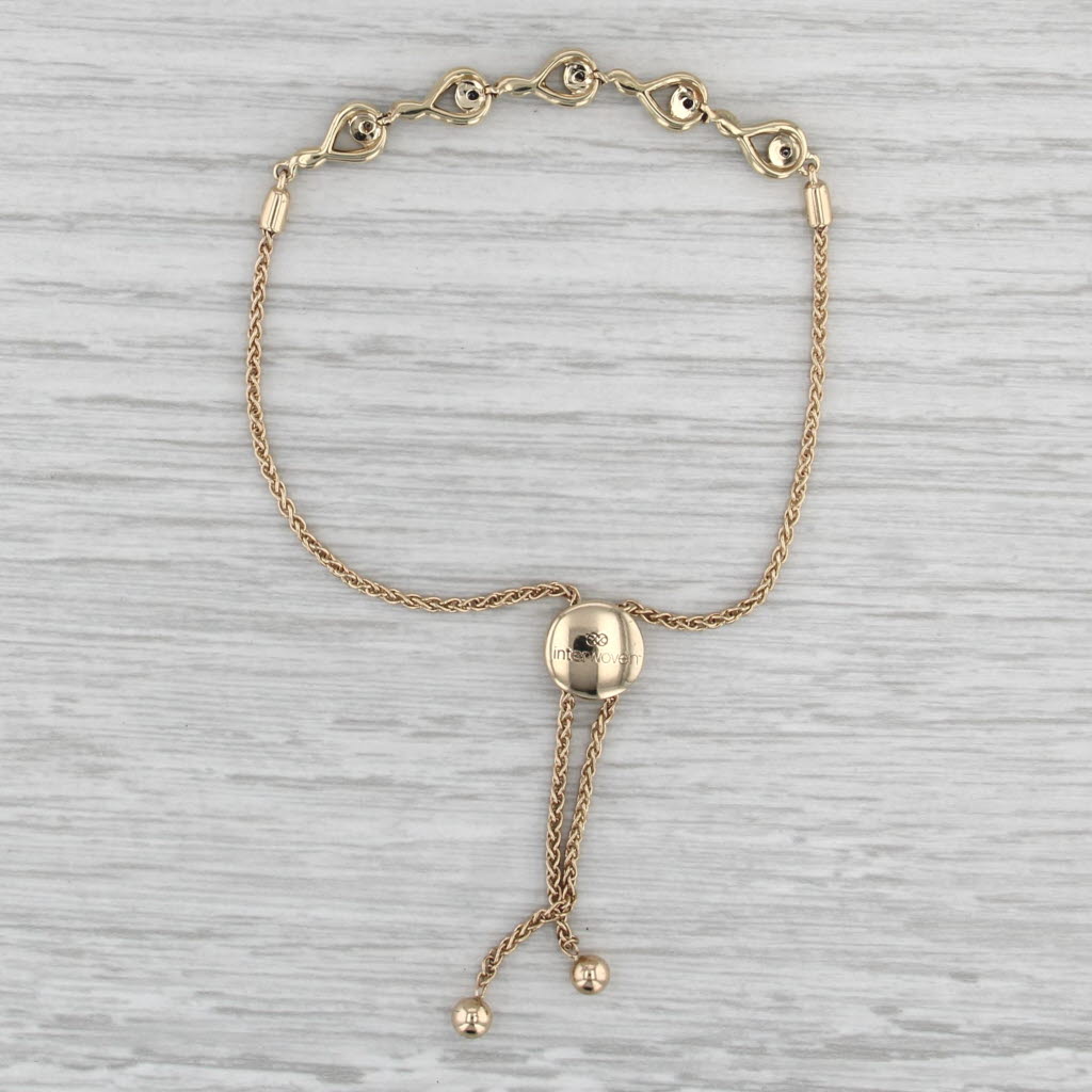 0.14ctw Diamond Teardrop Wheat Chain Bolo Bracelet 10k Yellow Gold Adjustable
