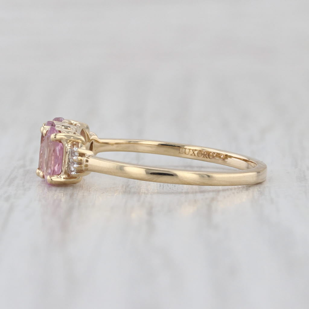 1.54ctw 3-Stone Pink Spinel Ring 10k Yellow Gold Size 9.25 Diamond Accents