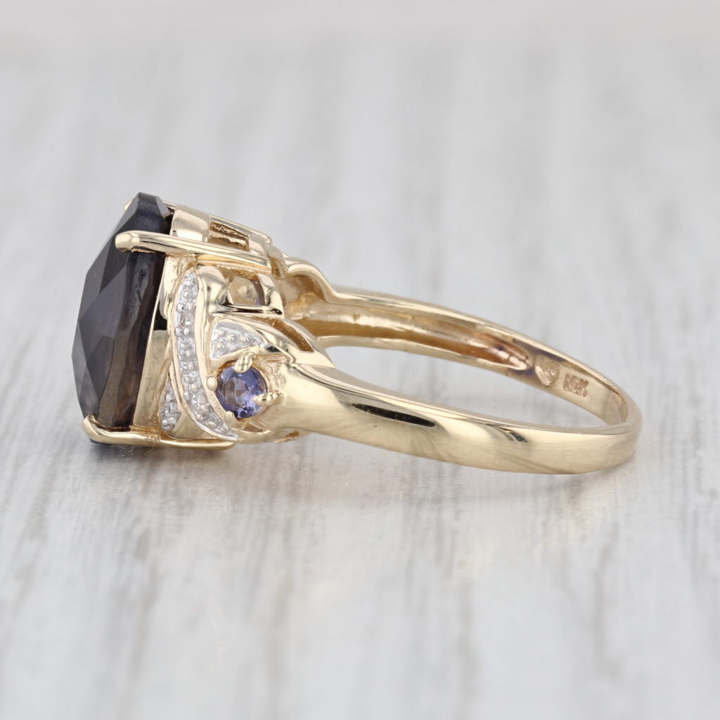 5.79ctw Oval Blue Iolite Diamond Ring 10k Yellow Gold Size 8