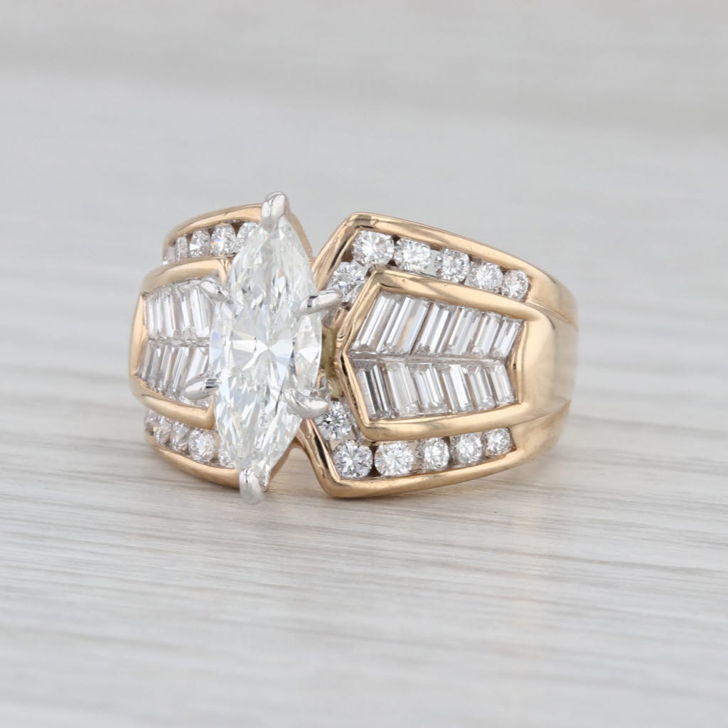 GIA 2.51ctw Marquise Engagement Ring Bridal 14k Yellow Gold Size 5-5.25