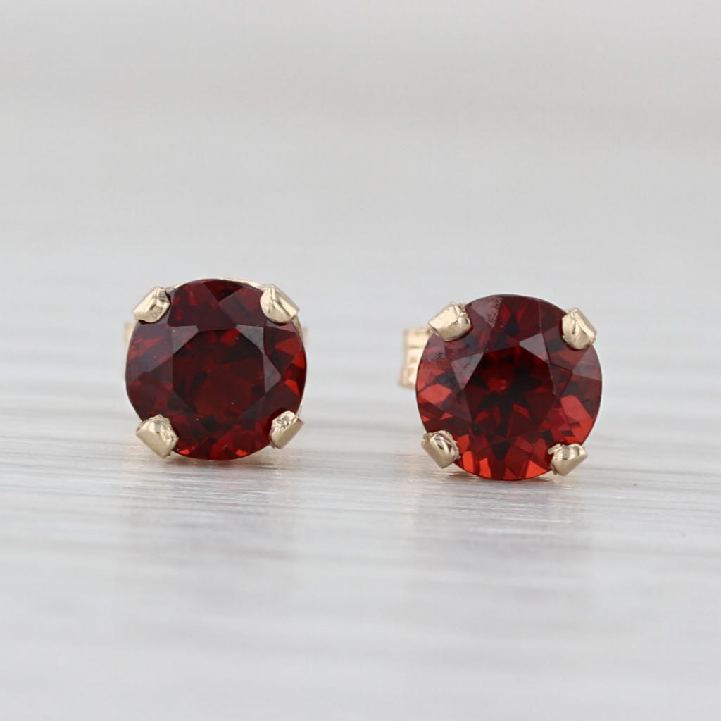 1.70ctw Round Red Garnet Stud Earrings 14k Yellow Gold Solitaire Studs