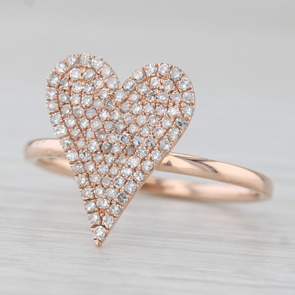 Light Gray New 0.23ctw Pave Diamond Heart Ring 14k Rose Gold Size 7