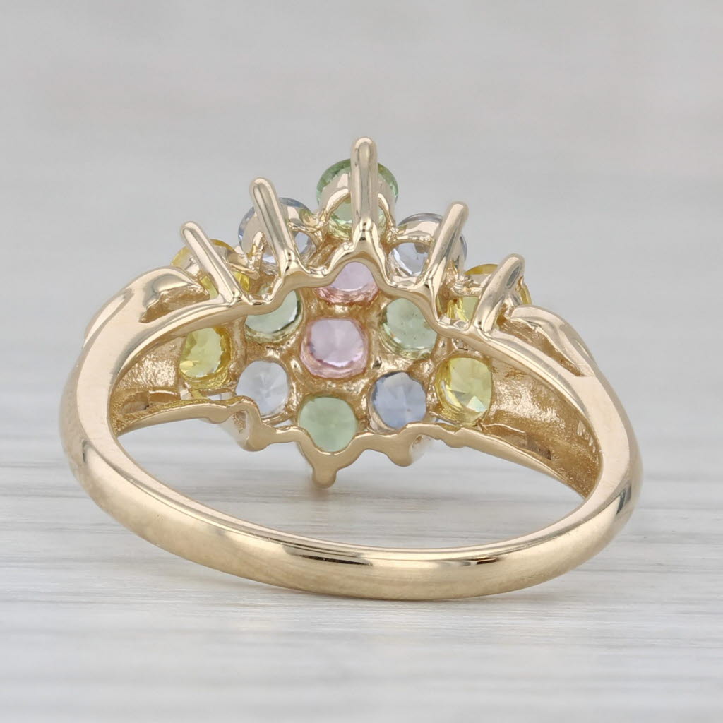 Gray Multicolor Sapphire Cluster Ring 14k Yellow Gold Size 6