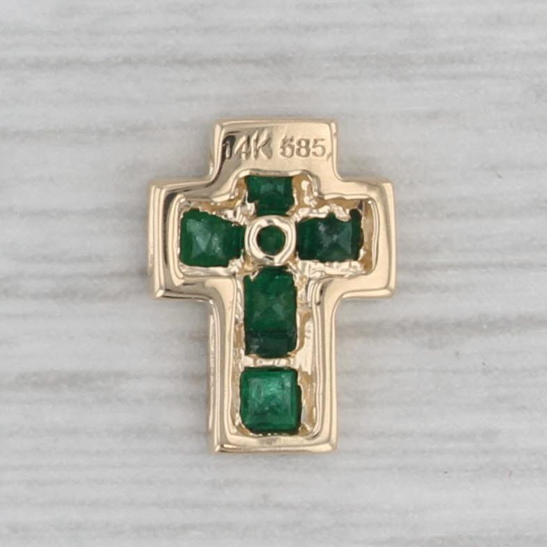 Gray Tiny 0.26ctw Emerald Diamond Cross Pendant 14k Yellow Gold Floating Drop