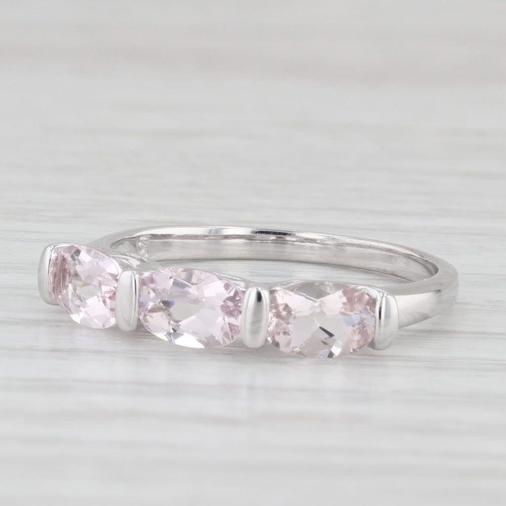 Light Gray 1.20ctw Morganite 3-Stone Ring 14k White Gold Size 7 Wedding Band Stackable