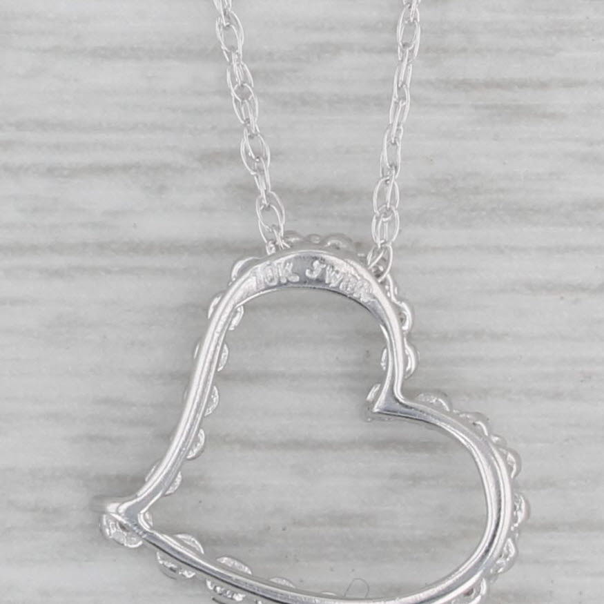 Gray 0.11ctw Diamond Floating Heart Pendant Necklace 10k White Gold 20.5" Rope Chain