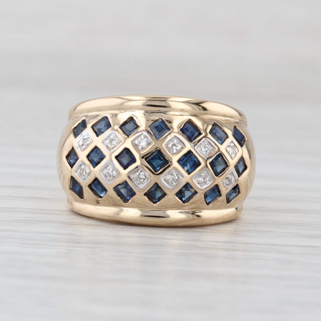 0.80ctw Blue Sapphire Diamond Dome Ring 14k Yellow Gold Size 5.5 Cocktail