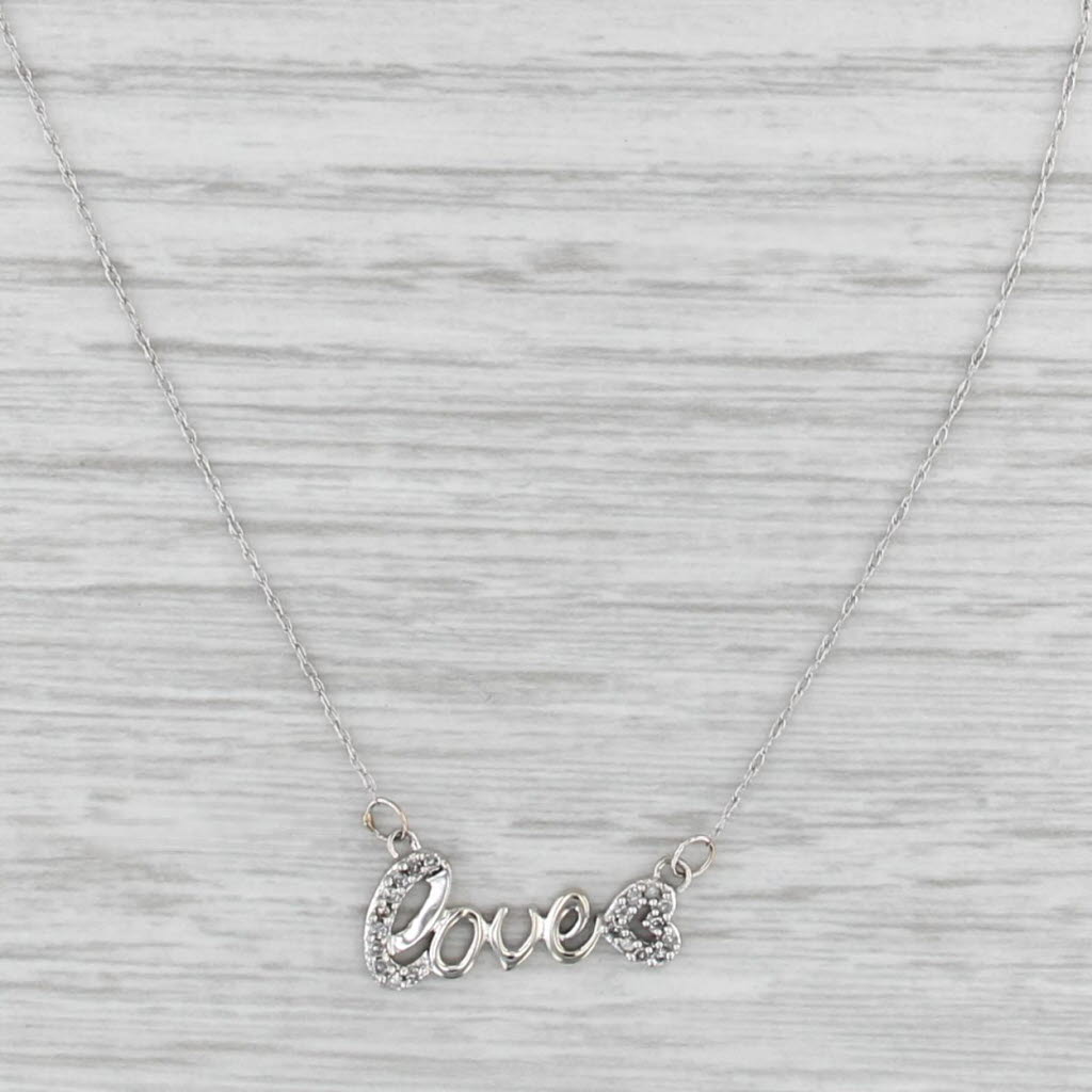 Love Pendant Necklace 10k White Gold Diamond 17.25" Rope Chain