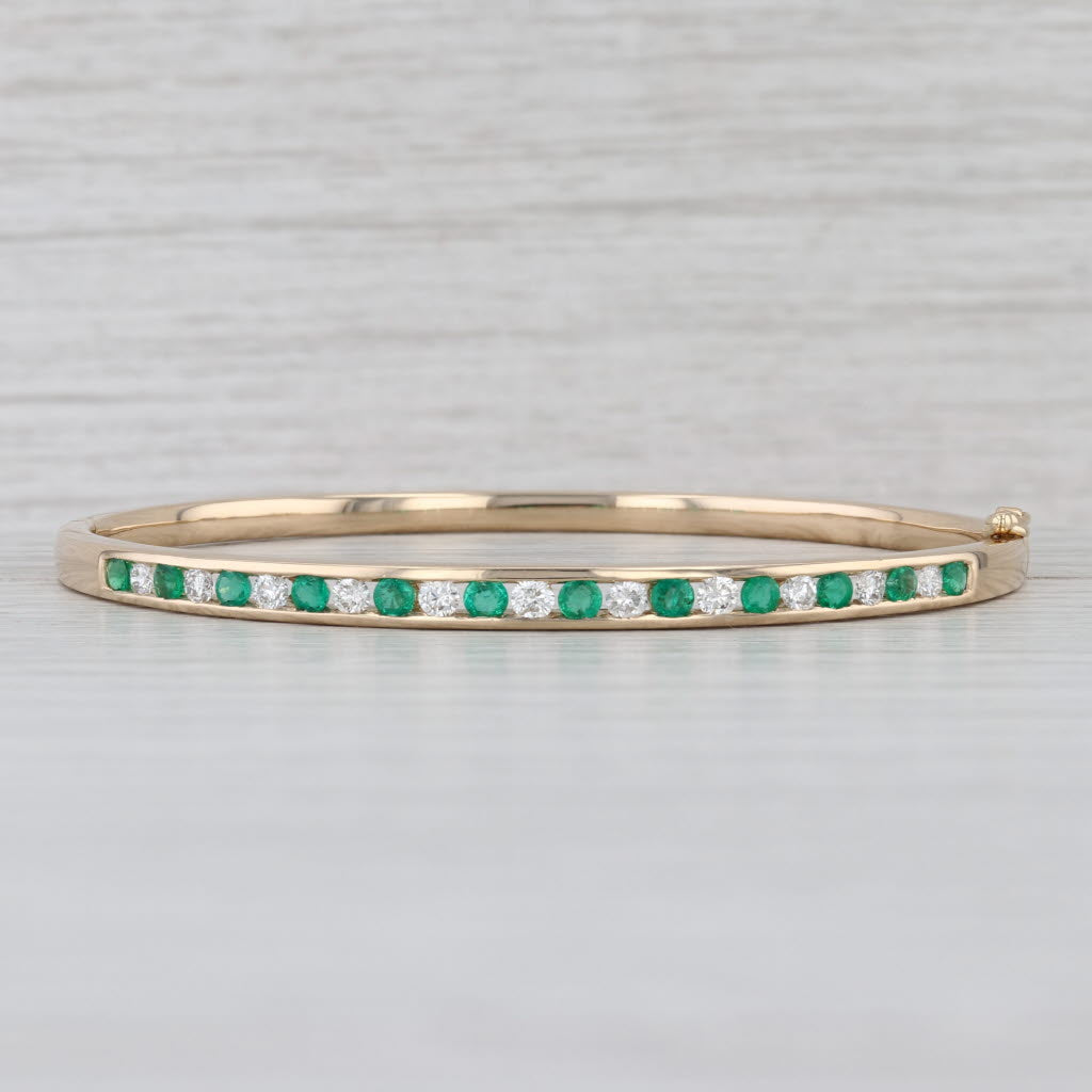 1.28ctw Emerald Diamond Bangle Bracelet 14k Yellow Gold 6.75" Hinged