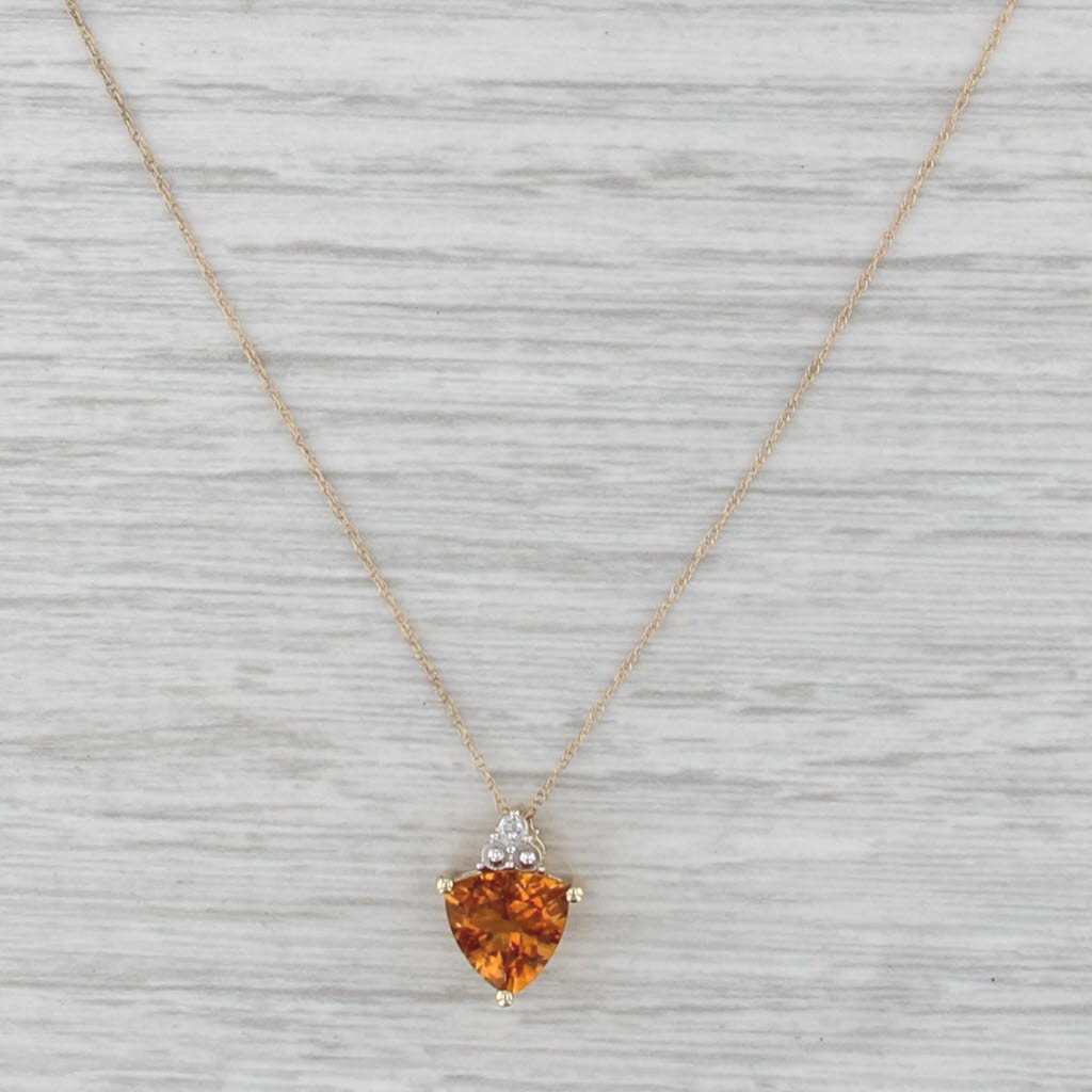 1.60ct Citrine Diamond Pendant Necklace 10k Yellow Gold 18.25" Rope Chain