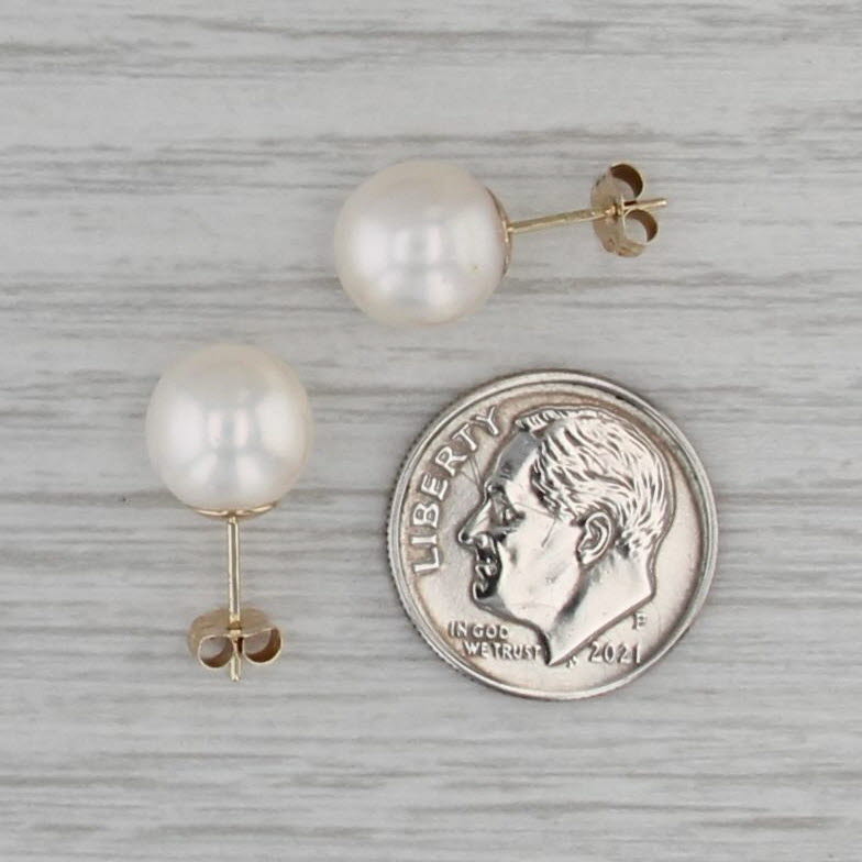 9mm Cultured Pearl Stud Earrings 14k Yellow Gold Studs