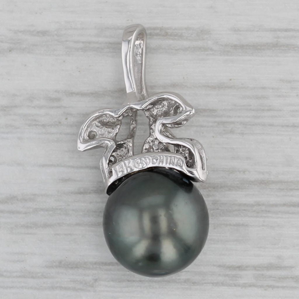 Gray Black Cultured Pearl Diamond Pendant 14k White Gold