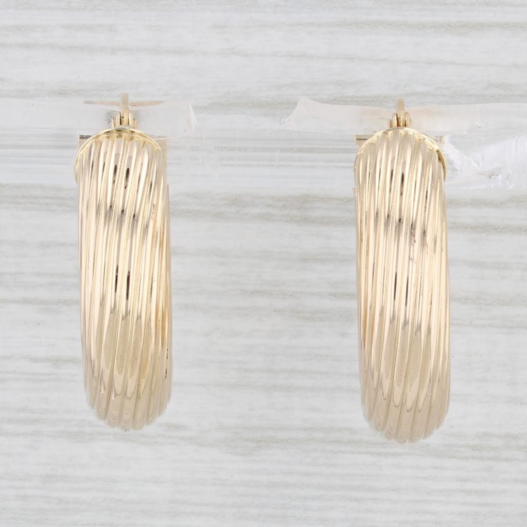 Light Gray Round Twist Hoop Earrings 14k Yellow Gold Snap Top Pierced Hoops